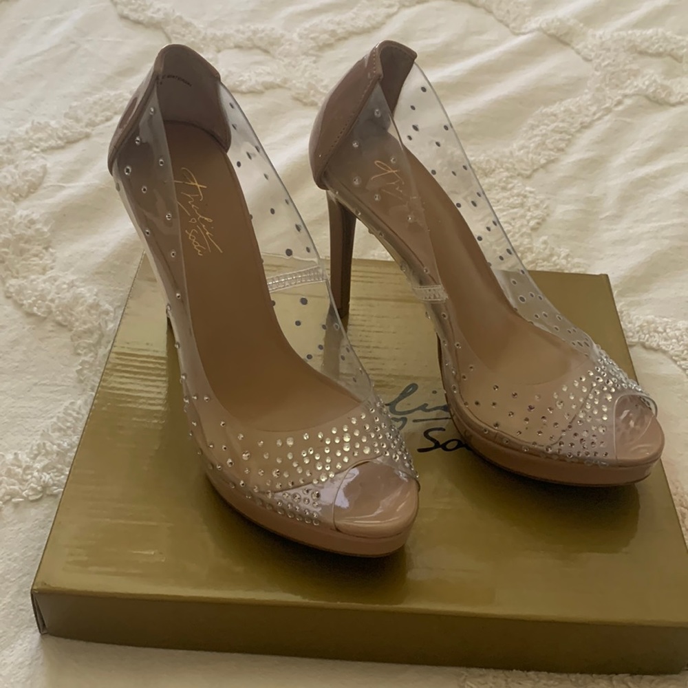Nude rhinestone heels